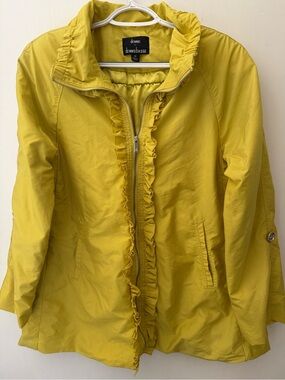 dennis basso Bright Yellow Ruffle-Trim Zip Front Trench Coat